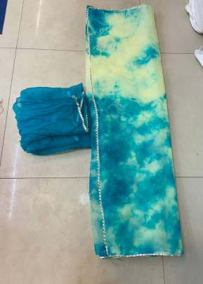 Vishnupriya Heavy Organza With Beautiful Hand Drying Shibori Print Saree Sky color