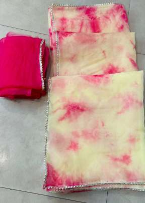 Vishnupriya Heavy Organza With Beautiful Hand Drying Shibori Print Saree Off White And Pink color