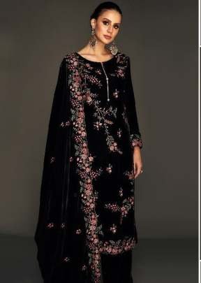 Winter Collection Velvet Salwar Suit With Multi Thread & Sequence Embroidery Work Black Color DN 1321