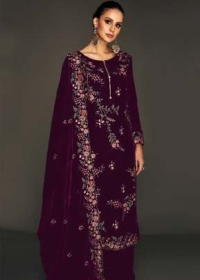Winter Collection Velvet Salwar Suit With Multi Thread & Sequence Embroidery Work Wine Color DN 1321