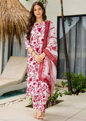Women Silk Blend With Kurti Set Pure Jacquard Organza Taby Duppta  Red And White Color SC DN 643