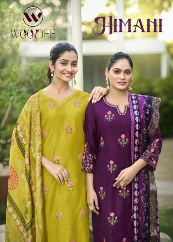Woodee Himani Viscose Gadhwal Thread Work Top Bottom And Dupatta Kurti Set