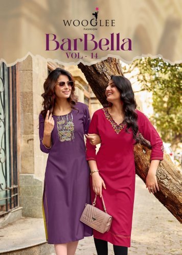 Wooglee Barbella Vol 14 Heavy Rayon Thread And Handwork Kurti Collection