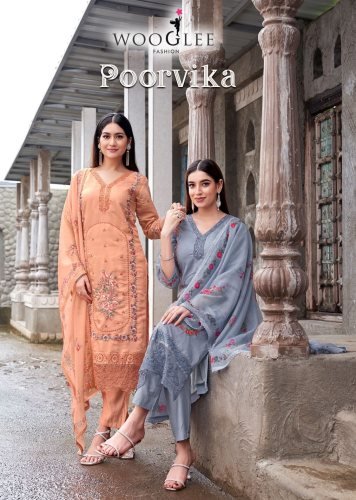 Wooglee Poorvika Mul Chanderi Thread And Hand Work Kurti Pant And Dupatta Set