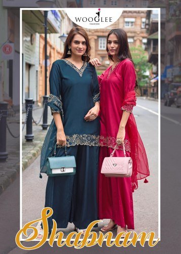 Wooglee Shabnam Gaji Silk With Hand And Thread Work Kurti Bottom Dupatta set