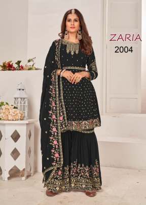 Your Choice Zaria Heavy Faux Georgette With Embroidery Work Sharara Suit Black Color DN 2004 