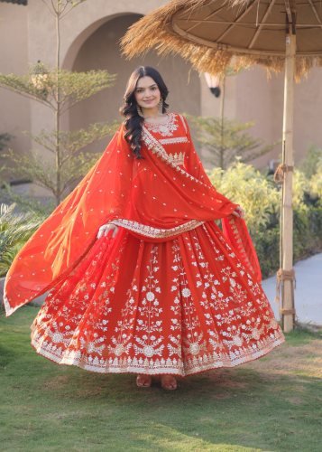 Faux Blooming Georgette With Zari And Sequence Embroidered Designer Gown with Dupatta Fenta Color LW DN 9331