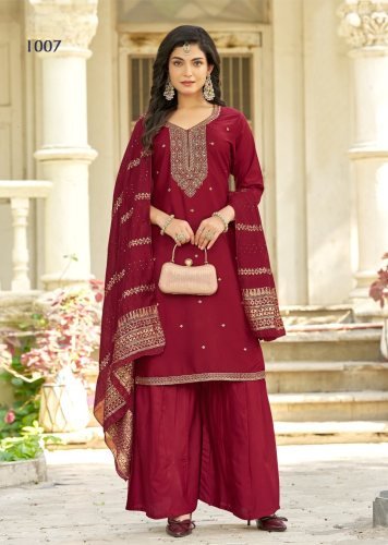 Zashish DN 1007 14kg Rayon With Sequence Zari Embroidery Kurti With Bottom Dupatta Set Maroon Color
