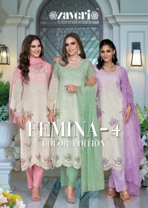 Zaveri Femina Vol 4 Color Edition Soft Organza Ready Made Suit Catalog