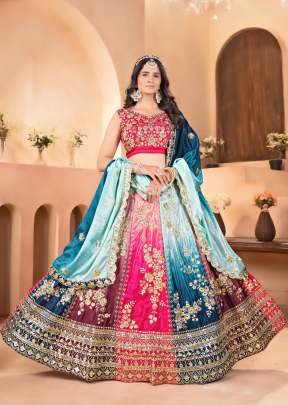 Popular Bridal Chinon Padding And Embroidery Work With Sequence Designs Work Lehenga Choli Multi Color DN 5122